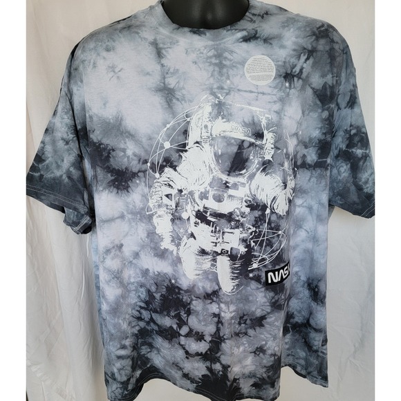 NASA Astronaut Graphic Tie Dye T-Shirt Mens XL Grey Black Space Cotton Tee